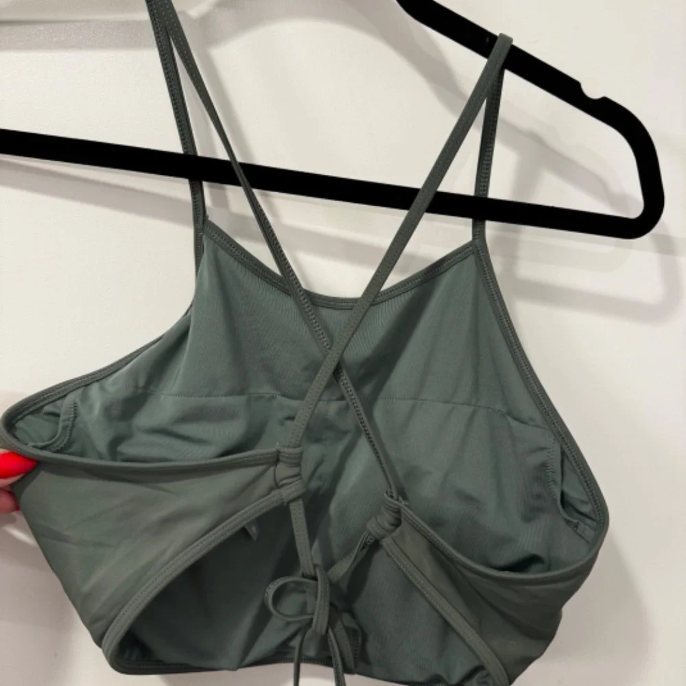 Aerie High Neck Crop Bikini Top – Olive Green, Crisscross Open Back, Women’s XL - Picture 9 of 10
